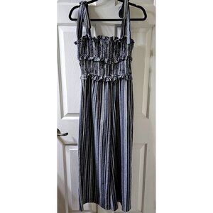 Kittenish Smocked Romper M Tie Straps Monochromatic Peplum Bodice Flare Legged